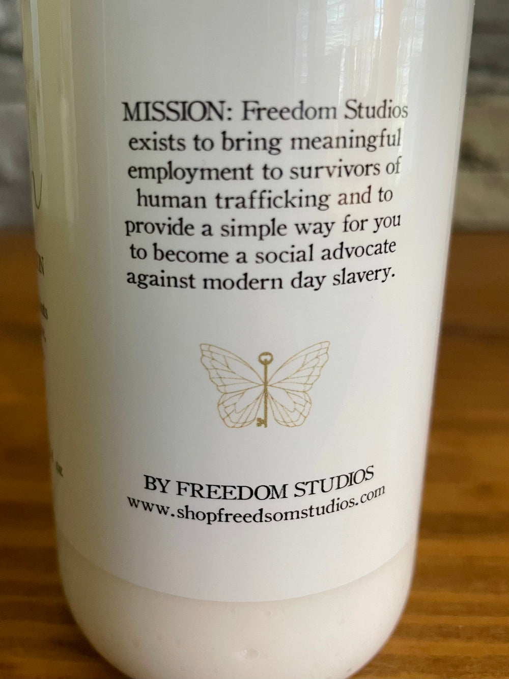 freedom hand and body lotion, fair trade, mission label